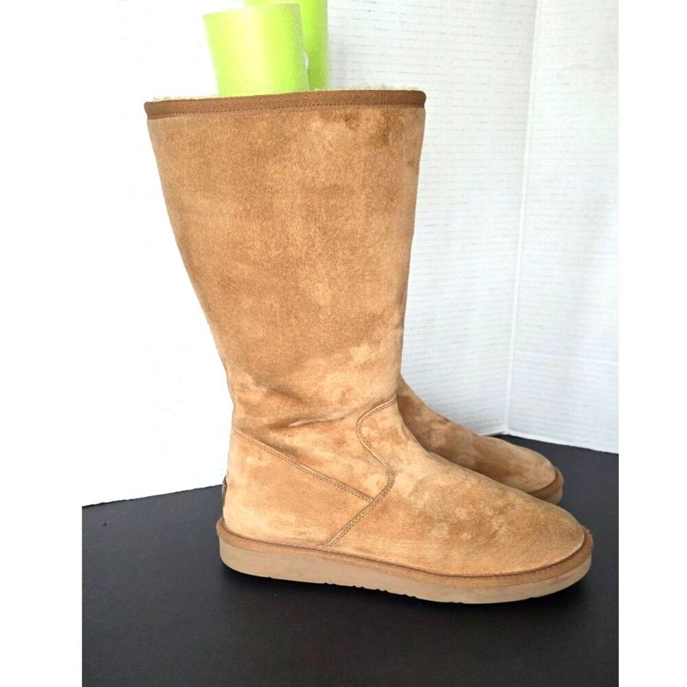 UGG Sumner Tall Boots Side Zip Shearling Chestnut Size 9 EUC Boho